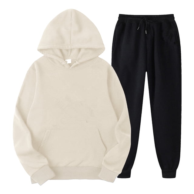 toraway Ensembles pour Hommes 2 Pcs Coupe Classique Automne Mode Décontractée Automne et Hiver Manches Longues à Capuche Ensemble de Sport S