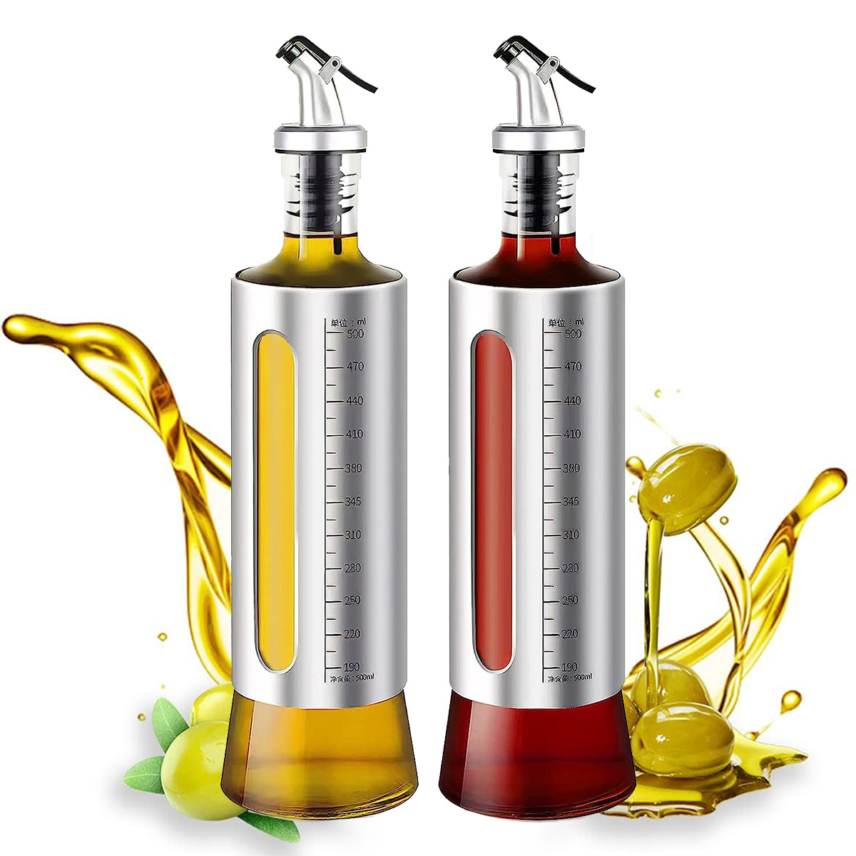 Olive Oil Dispenser Bottle 2 Pack, Oil and Vinegar Cruet Set 17oz/500