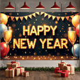thumbnail image 4 of Balloon Design Happy New Year Banner Gift Box Glitter Decor Festive Backdrop for Holiday Party Event Celebration, 4 of 5