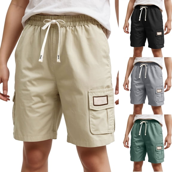 larppty Boys Cargo Shorts with Drawstring Waist – Soft Cotton Blend Summer Shorts for Kids, Multi-Pocket Design, Perfect for School, Playground, Beach & Casual Wear(Dark Green, 11-12 Years)