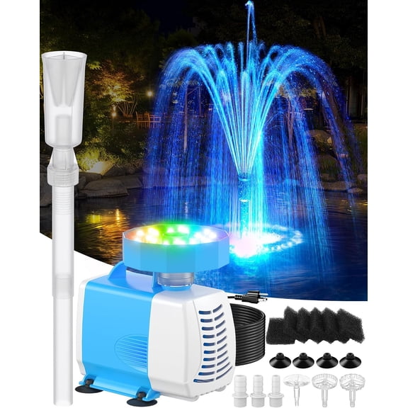 Submersible Pump RGB Pond Filter System Kits,3-in-1 Fountain with Colorful Light,660GPH Ponds Box,Multi-layer Filtration, Applicable to Garden Fish Pond,Water Feature-bule