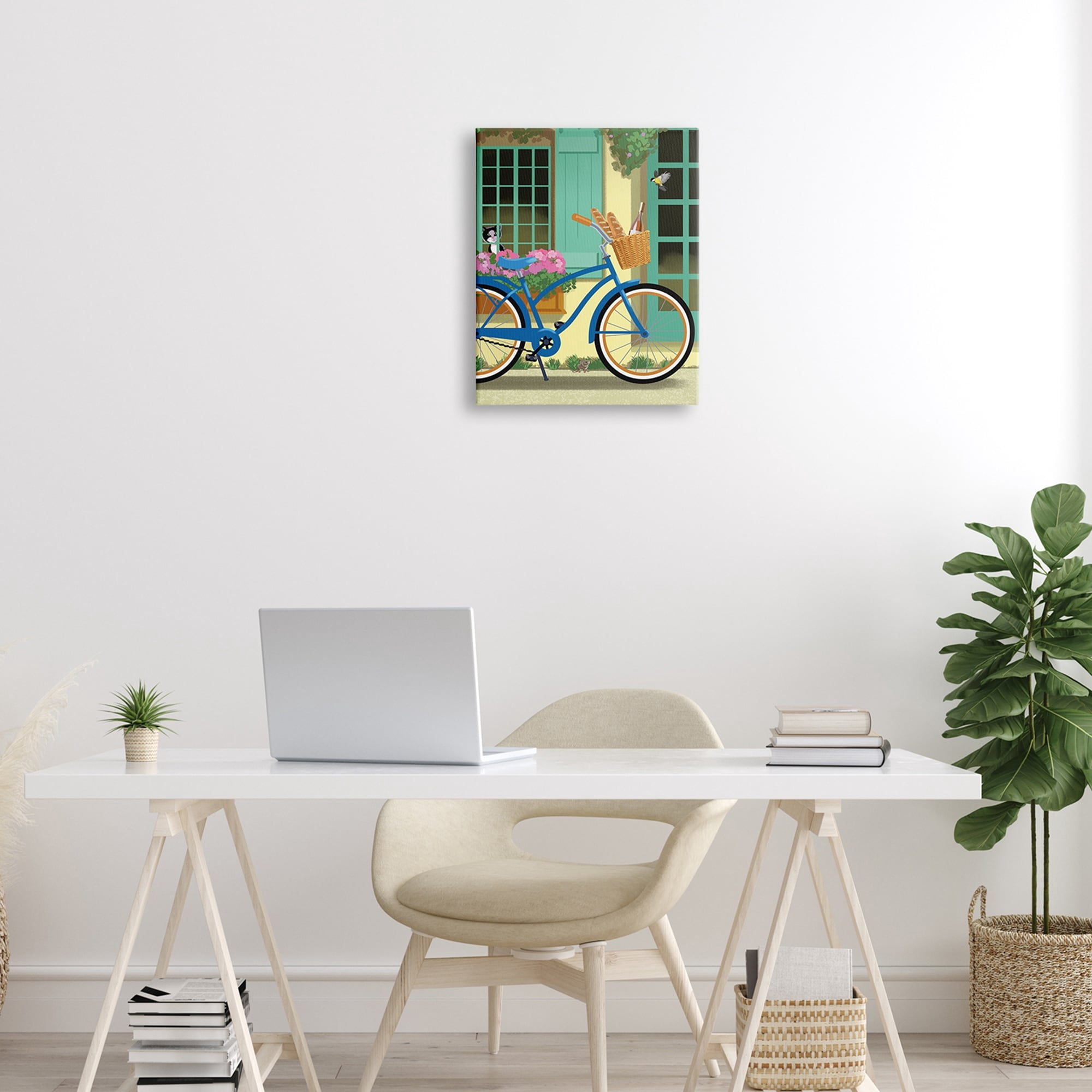Stupell Industries Quaint Bicycle Parked Bread Basket Cat Window , 16 x 20, Design by Sally Springer Griffith
