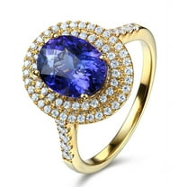 Designer Double Halo 8x6mm Oval Shape 2 Carat Blue Sapphire And Moissanite Diamond Engagement Ring in 10k Yellow Gold