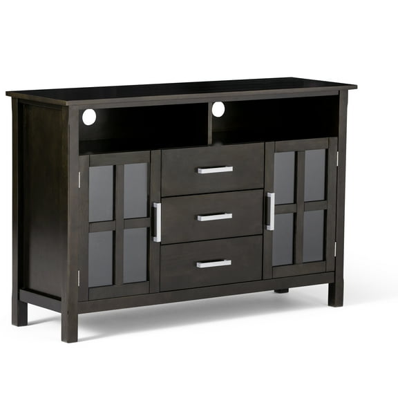 Simpli Home Kitchener TV Media Stand in Hickory Brown