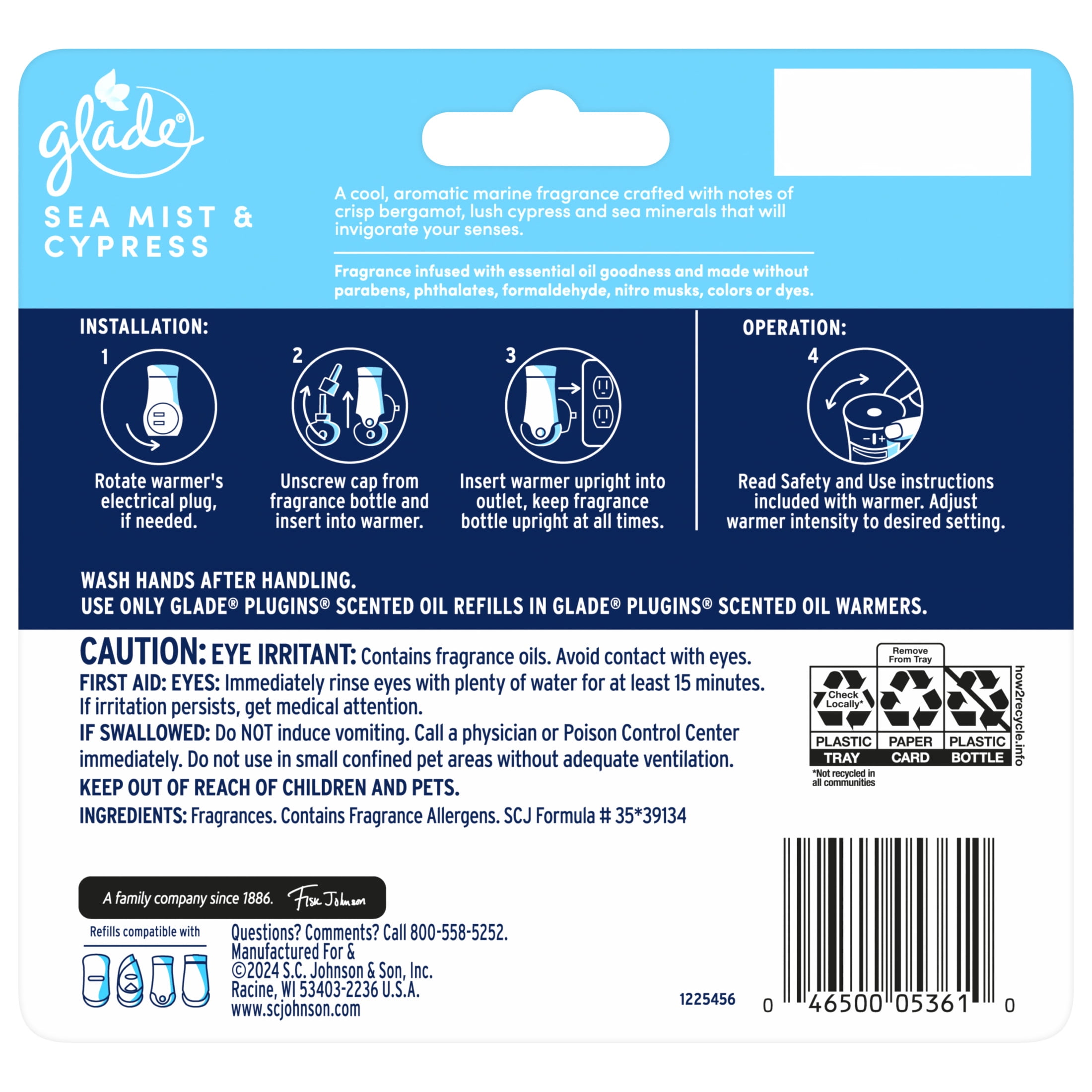 (5 pack) Glade PlugIns Scented Oils Air Freshener Refills, Sea Mist & Cypress, Fresh Collection, 0.67 fl oz Each, 5 Refills