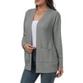 thumbnail image 3 of JWD Women's Cardigan Slim Fit Ribbed Cardigan Knitted Sweater with Pockets Dark grey L, 3 of 9