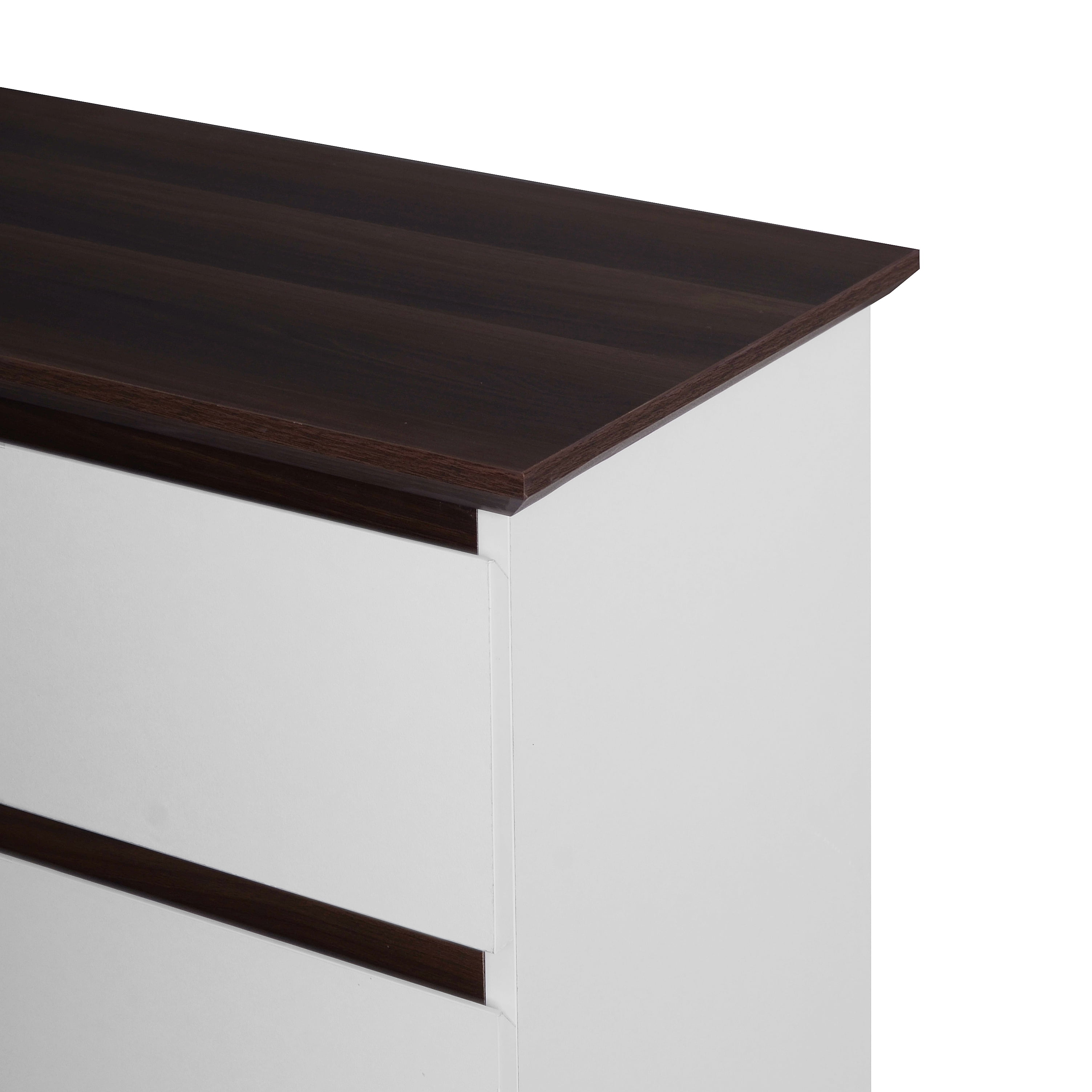 MAYEERTY 5-Drawer Dresser, Modern Chest of Drawers for Bedroom, Closet & Office, White & Walnut