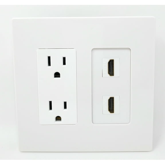RiteAV - 15 Amp Power Outlet 2 Port HDMI Decorative Type Screwless Wall Plate - White