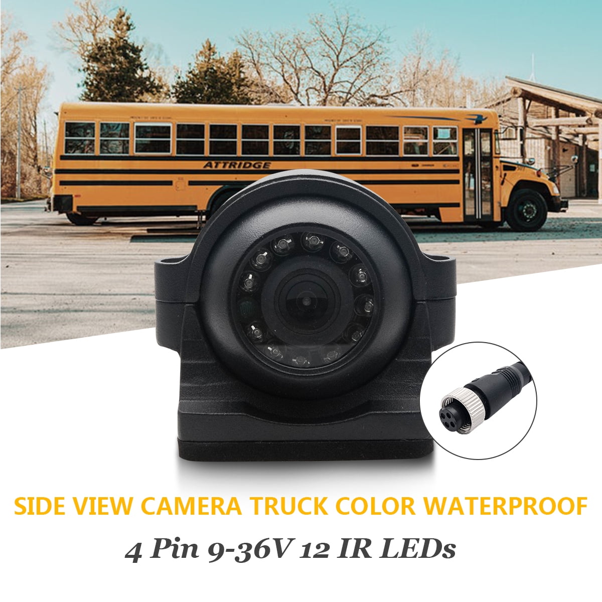 Heavy Duty 4 Pin 12 IR LED Night Vision Car Van Bus Side View CCD HD Camera Kit 