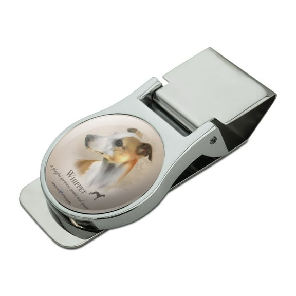 Whippet Dog Breed Satin Chrome Plated Metal Money Clip