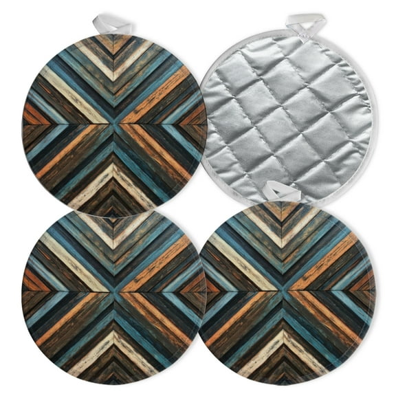 4 PCS Pot Holders for Kitchen,Potholders Sets with Hook for Oven,Cooking,Baking,Cross - Striped Wood Texture