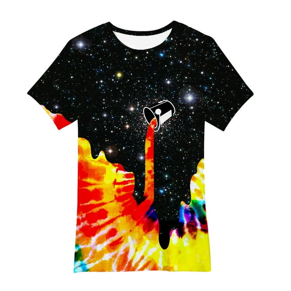 Uxgjfwu Boys Digital Print Short Sleeve T-Shirt Kids Boys Summer Clothes Loose T-shirt Tee Sizes 4-16,Black