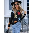 thumbnail image 3 of Cute Sweaters for Women Long Sleeve Floral Pullover Knitted Outerwear Y2K Tops Loose Winter Fall Outfits 2025 Black S, 3 of 7