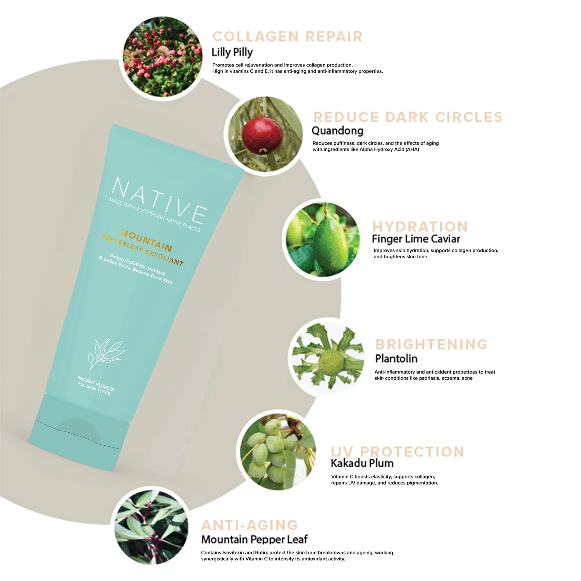 Klara Cosmetics Native Mountain Pepperleaf Exfoliant, Face Scrub, 3.38 oz