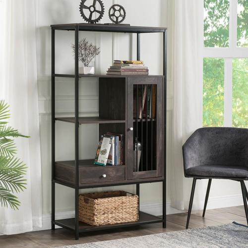 UBesGoo 5 Tier Bookshelf Display Shelf with Doors and Drawers