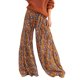 thumbnail image 2 of VISgogo - Pantalones palazzo con cinturón para mujer, pantalones de playa sueltos bohemios de cintura alta con estampado floral/a cuadros/cachemira VISgogo moda, 2 of 6