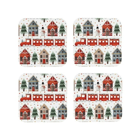 

Tideii Christmas Houses for Leather Coasters 4 Pieces Anti-fouling and Anti-scalding Decorative Coasters Suitable for Restaurants Kitchens Coffee Shops-Square