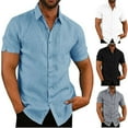 thumbnail image 3 of Chemises en Coton et Lin à Manches Courtes pour Hommes, Tops Décontractés Blancs TG, 3 of 5