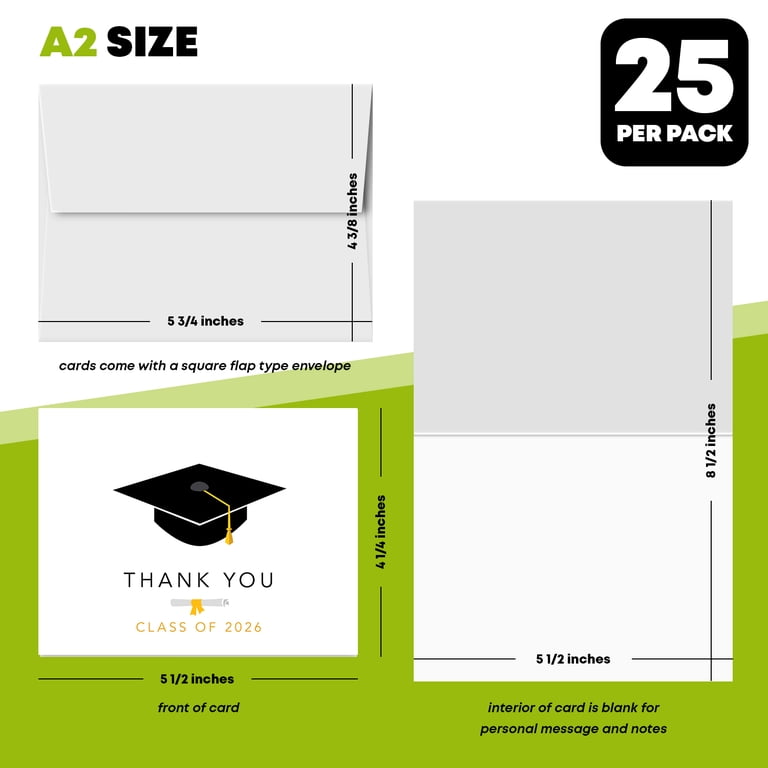 Graduation Cards 2026 Thank You Card - Cute & Stylish Greeting, Appreciation, Celebratory Greeting Card | 4.25 x 5.5 When Folded (A2 Size) | 80lb