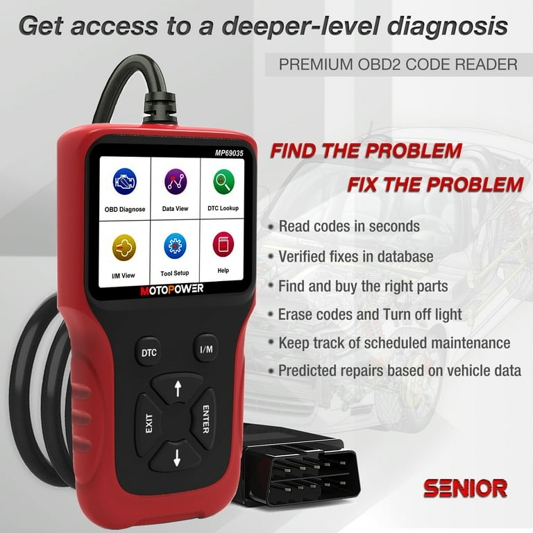Motopower OBD2 Scanner Universal Car Engine Fault Code Reader, Can Diagnostic Scan Tool, Red