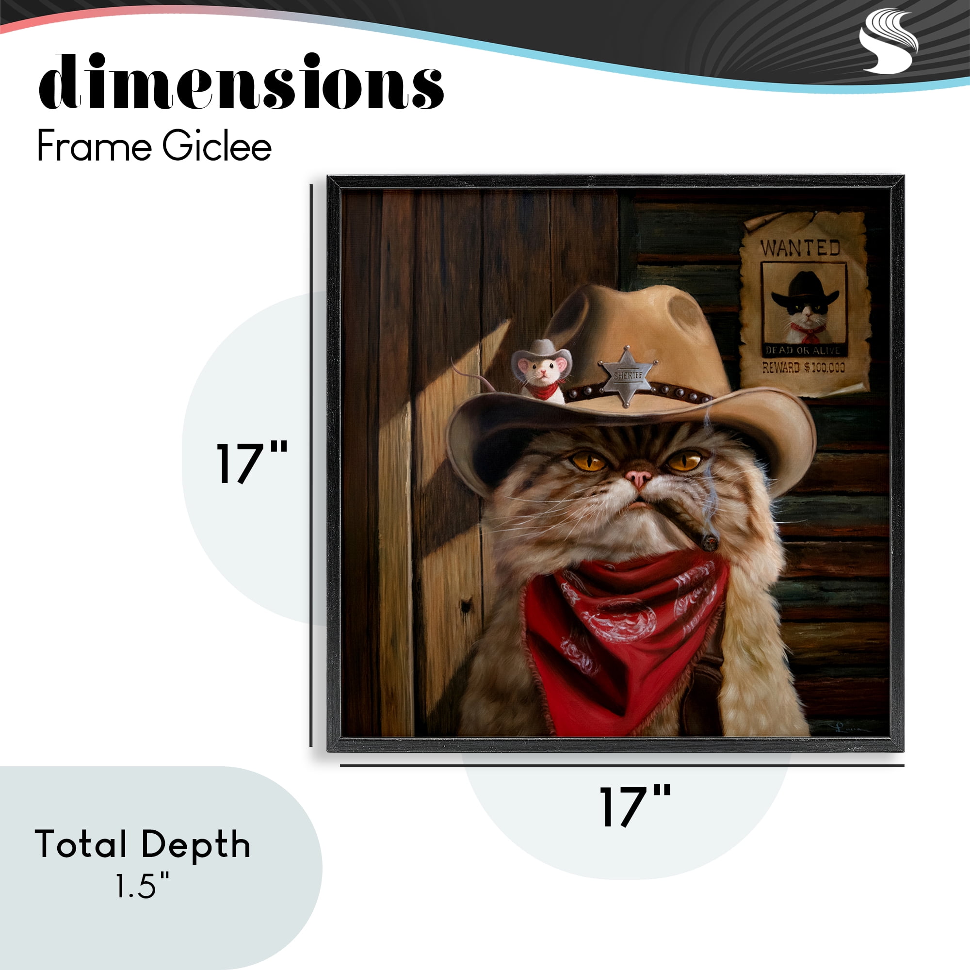 Deputy Purrkins Cat Sheriff Black Framed Giclee Art, design by Lucia Heffernan