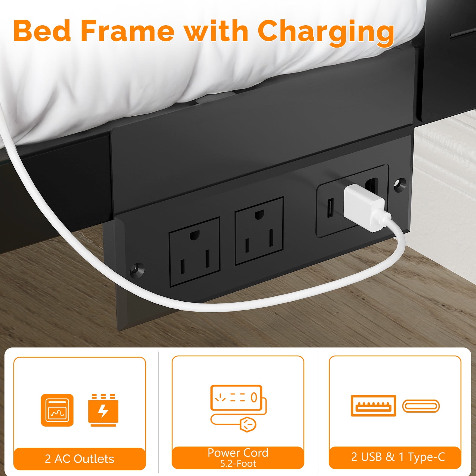 Ktaxon Twin Size Bed Frame with LED Headboard & Footboard, Metal Platform Bed with Charging Station, Rustic Red Brown