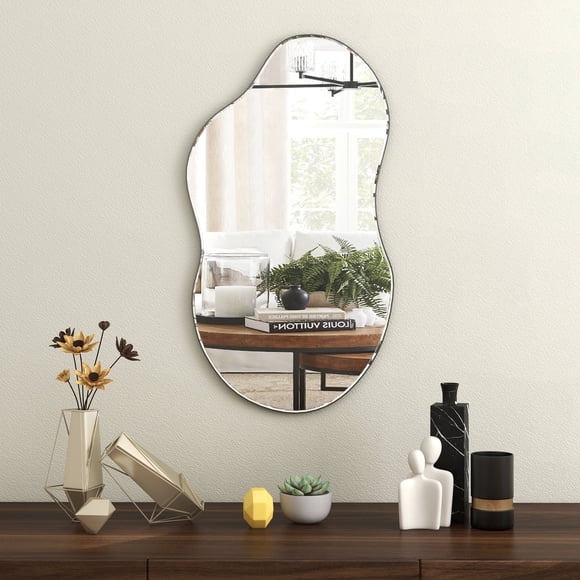 Irregular Mirror for Wall, Novelty Cloud Shaped Wall Mirror Asymmetrical Wall Mirror Black Mirror for Living Room Bathroom Entryway 22"x36"