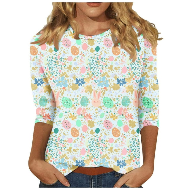 TSADFHJI Hauts pour Femmes Élégants TG Mode Dames Imprimé Saint-Patrick Décontracté Manches 3/4 Col Rond T-Shirt Haut S