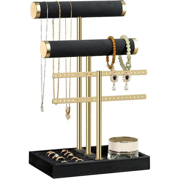 3 Tier Bracelet Holder Display - Detachable T Bar Black Velvet Bracelet Holder, Jewelry Holder Organizer for Bracelet, Necklace, Earrings, Rings
