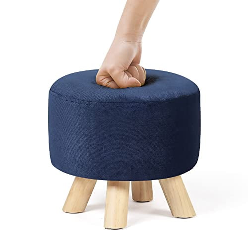 Homebeez Round Ottoman Stool Velvet Foot Rest, Small Footstool with Non-Skid Legs (Dark Blue)