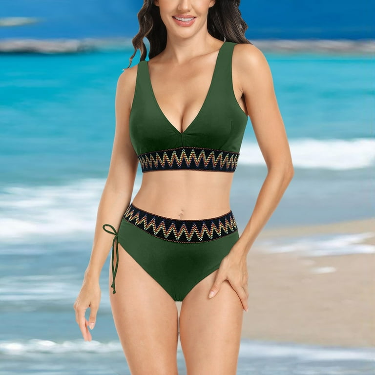 EHQJNJ Tankini Top Women's Summer Fashion High Waist Ribbon Splicing Two  Piece Swimsuit Tight Bikini Two Piece Set Tankini Tops for Women Underwire
