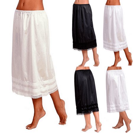 Bmnmsl Women Under Long Skirt Dress Waist Half Slip Black & White Lace Petticoat