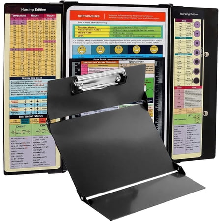 Nursing Clipboard with Medical Edition Cheat Sheets 3 Layers Nurse Clip Boards Notepad for Students, Nurses and Doctors, Black