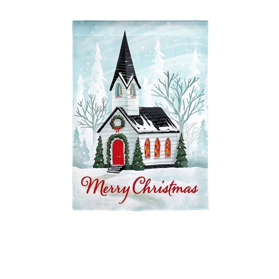 Evergreen Winter Church Applique Garden Flag 12 x 18 Inches Indoor Outdoor Decor