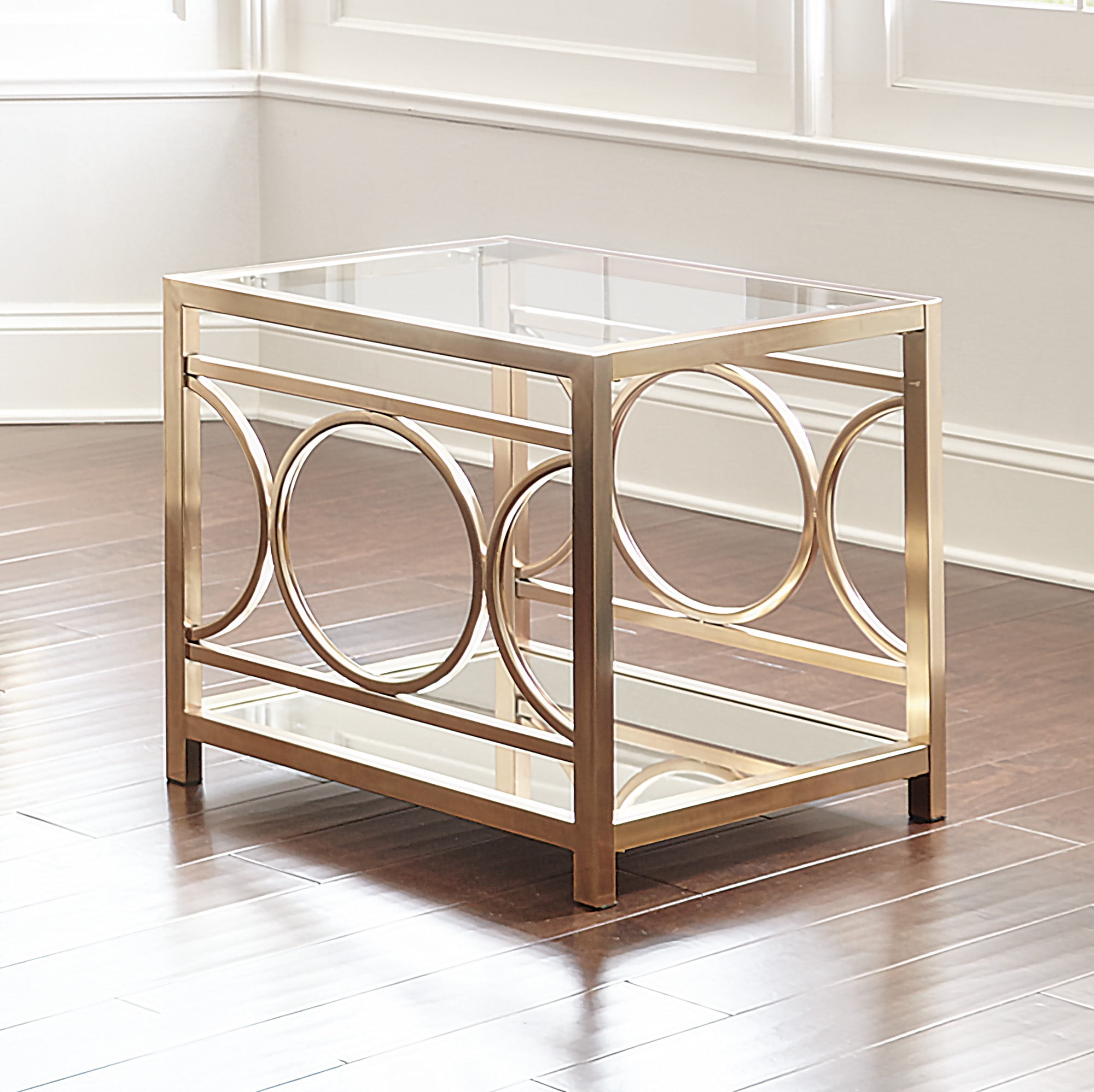 Steve Silver Olympia Glass Top Square End Table in Gold Chrome