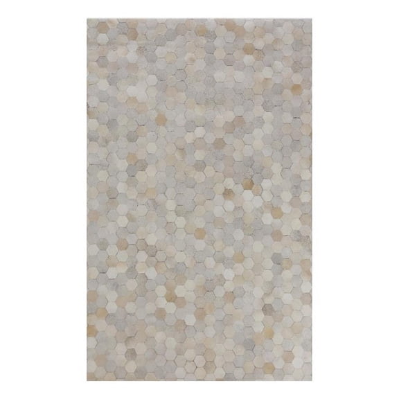 Exquisite Rugs Natural Hide Ivory/Multi Leather Hide Hand-Tufted Area Rug