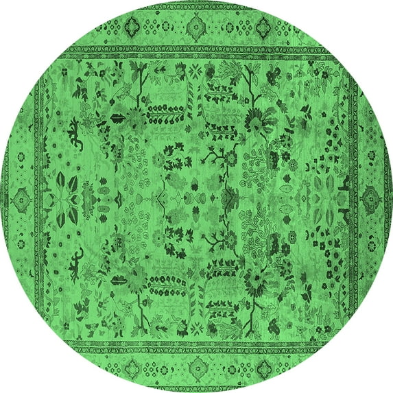 Ahgly Company Indoor Round Oriental Emerald Green Industrial Area Rugs, 4' Round