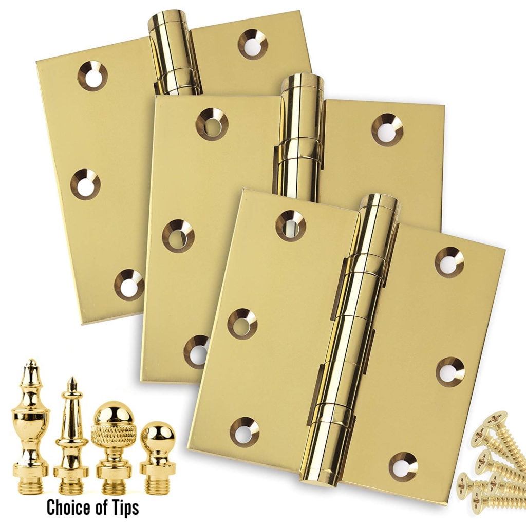 3 Pack 3.5 x 3.5 Solid Brass Ball Bearing Hinges Polished Brass
