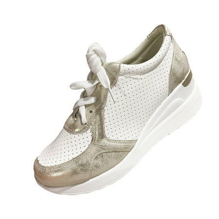 

Lyinloo Fall Slope Heel Mesh Increased Casual Sports Women s Sneakers Large Size Gold 41
