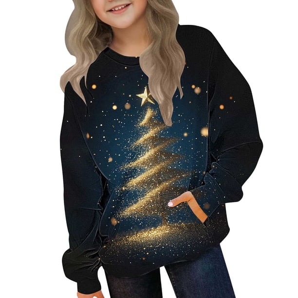 Sudaderas sin capucha para niños pequeños, niñas y niños, sudaderas con cuello redondo y manga larga estampadas, tops tipo pulóver con bolsillo, top de poliéster para niña