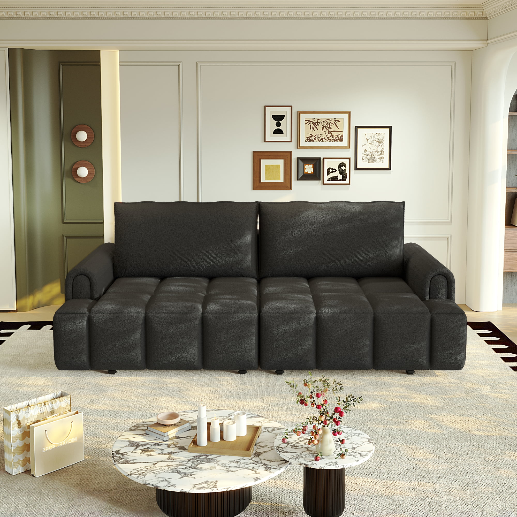 LLappuil 90" Cloud Couch, Oversized Floor Sofa Convertible Sofa Bed King Size, Sherpa Fleece Sofa Couch for Living Room Black