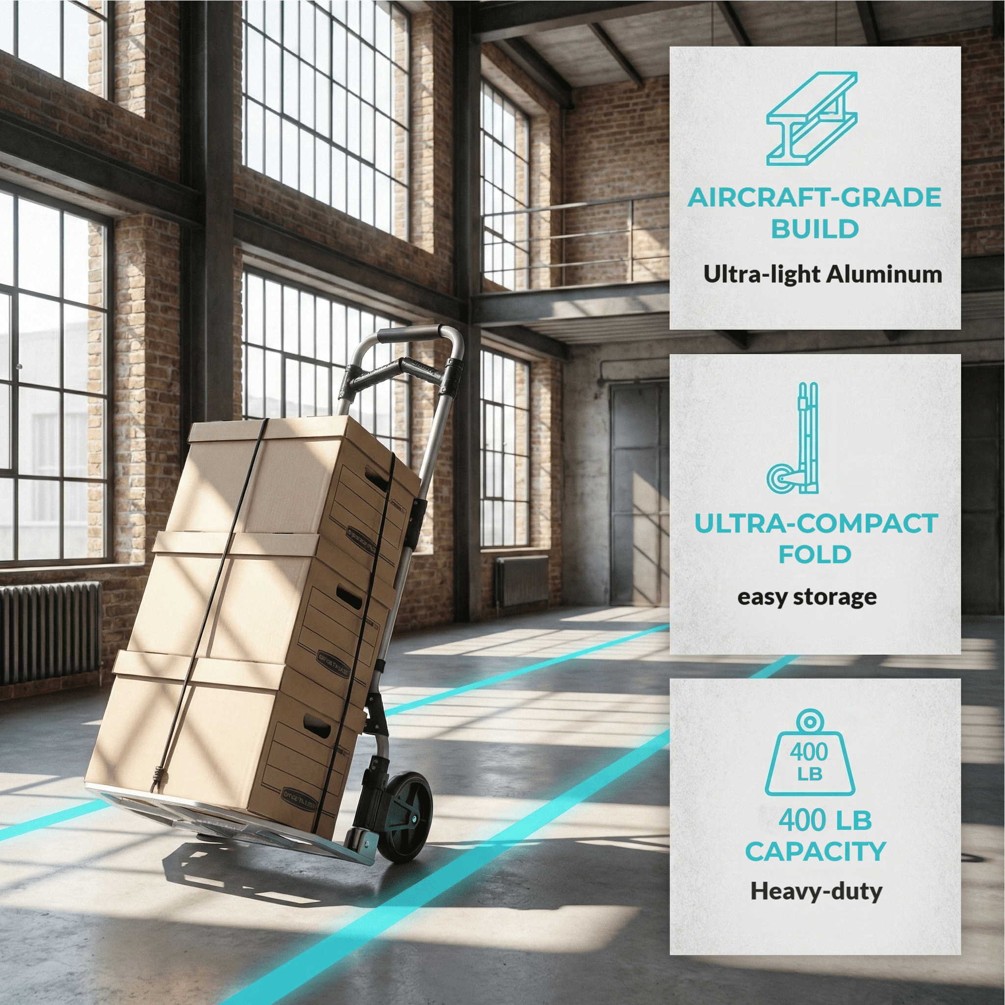 Takira 400LB Capacity Folding Hand Truck, Portable Aluminum 2-Wheel Dolly with Rotatable Handle.