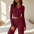 thumbnail image 7 of Womens Pajama Sets 2 Piece Outfits Matching Lounge Set Cozy Knit Pajamas Loungewear Fall Winter Clothes Long Sleeve Top Wide Leg Pants Sleepwear, 7 of 7