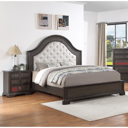Classic Vintage Charm 3pc Queen Size Arched Panel Bed and Storage Nightstands Bedroom Set