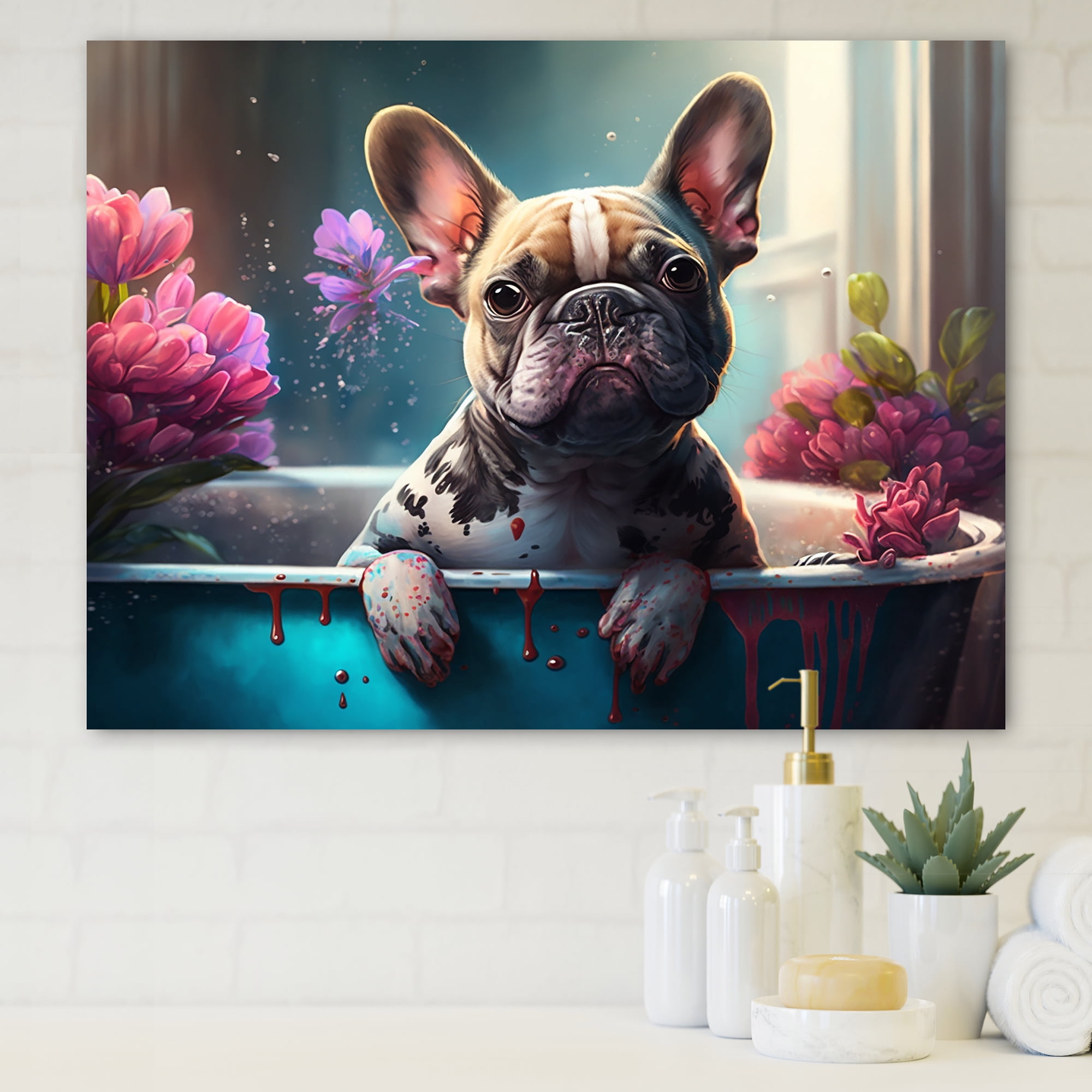 Designart Sad Bulldog Sitting In The Tub Canvas Wall Art