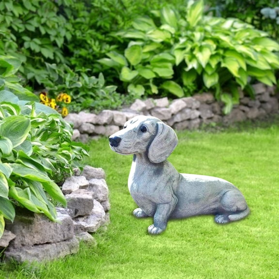HCBY Cute Resin Dog Statue for Garden Decor, Outdoor Yard Ornament Sculpture, Dachshund Figurine Memorial Gift for Dog Lovers, Home Patio Decoration (Gary,4.7"x6.7"x3.1")