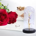 thumbnail image 4 of Artificial Gold Foil Rose Flower And LED Light String In Glass Dome On Wooden Base The Best Gift For Women(Battery Not Included), 4 of 6