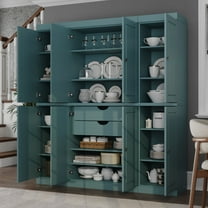 Palace Imports Solid Wood Pantry Cabinet - 71.5" Tall, 65" Wide Freestanding Cupboard Organizer with 2-Drawer Kit & Adjustable Shelves – Aqua, Renewable Eco-Friendly 100% Wood, Made in Brazil