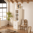 thumbnail image 5 of 75.25'' Tall Freestanding Pantry Cabinet with Glass Door & Lattice Window, Farmhouse Display Cabinets with Storage, Hutch with Double-Action LH&RH Door, 5 of 6