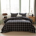 thumbnail image 4 of Move Over Black Plaid Comforter Set King Black Bedding Sets White Blak Plaid Pattern Microfiber Filling, 4 of 8